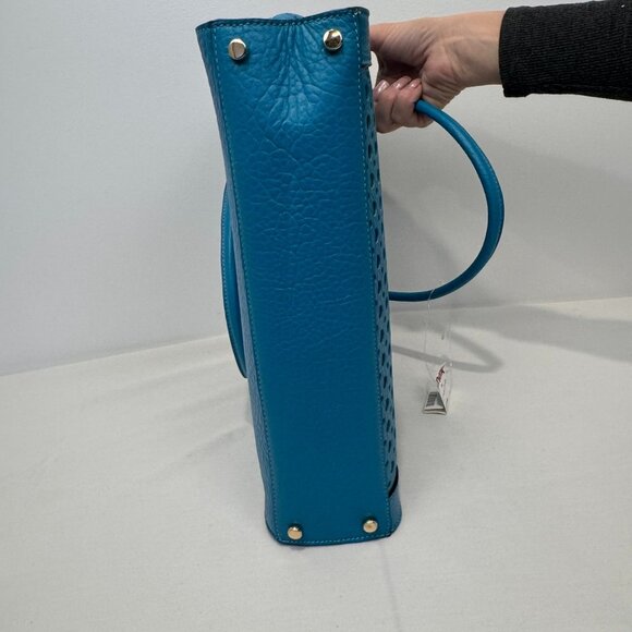 NWT Kate Spade Teal Perforated Leather Tote Bag With Zip Closure & Dual Handles - Picture 10 of 16